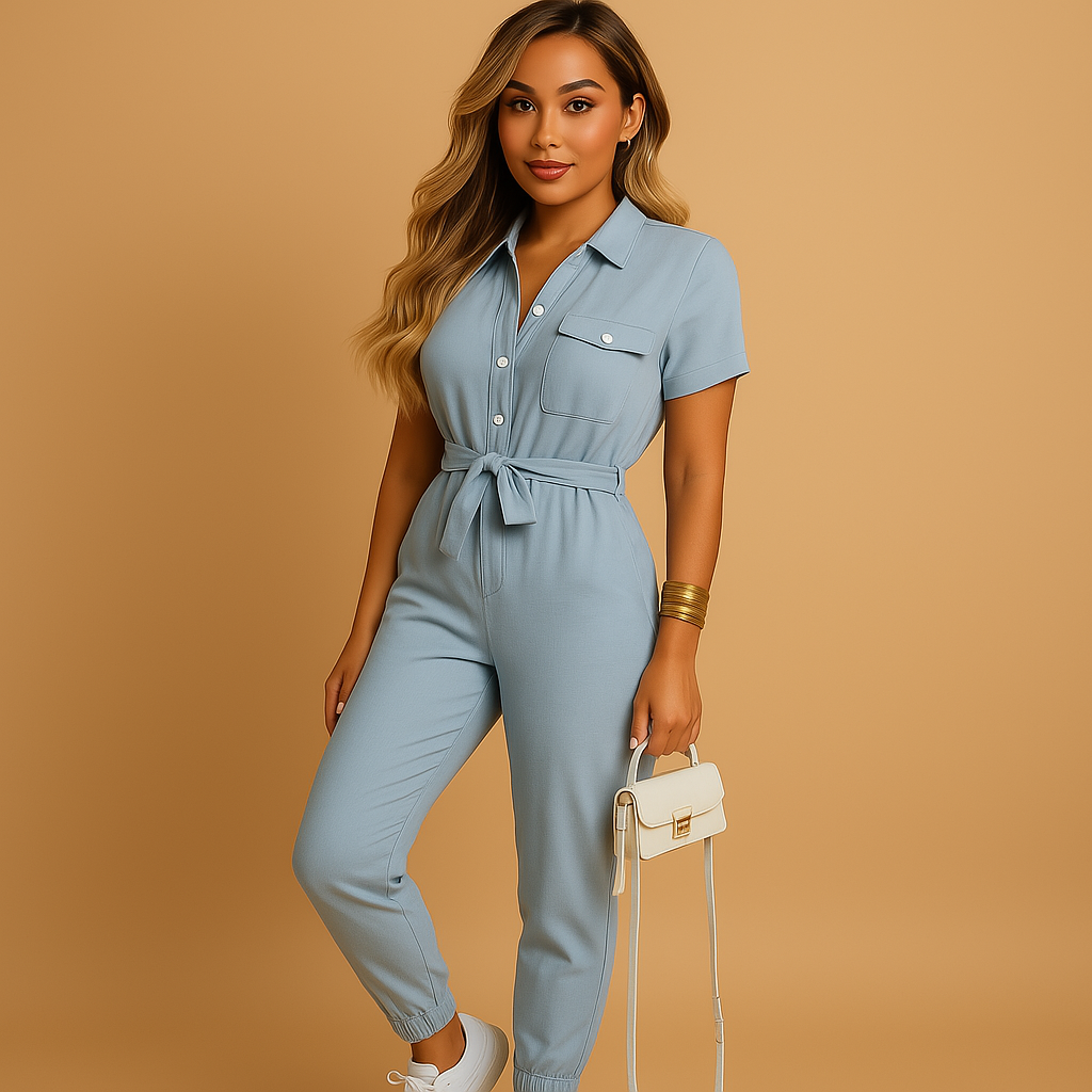 Elvira Elegante Dames Jumpsuit – Chique Eendelige Outfit met Knoopsluiting