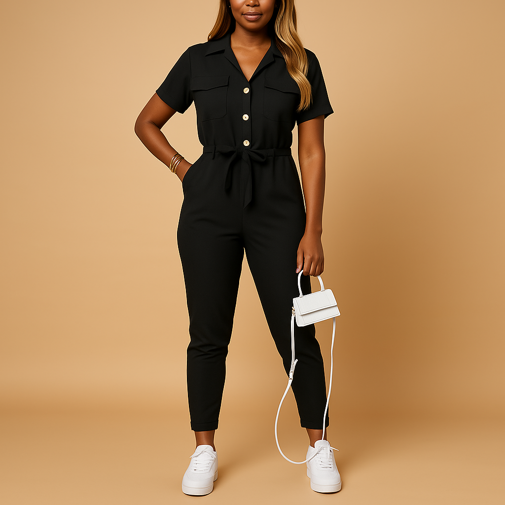 Elvira Elegante Dames Jumpsuit – Chique Eendelige Outfit met Knoopsluiting