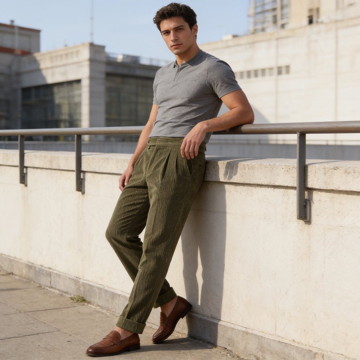 Fijngeribde Tailored Winterbroek met Dubbele Vouwen voor Heren