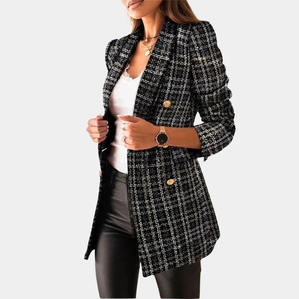 Geruite Damesblazer met Slanke Pasvorm - Klassiek Ruitdesign