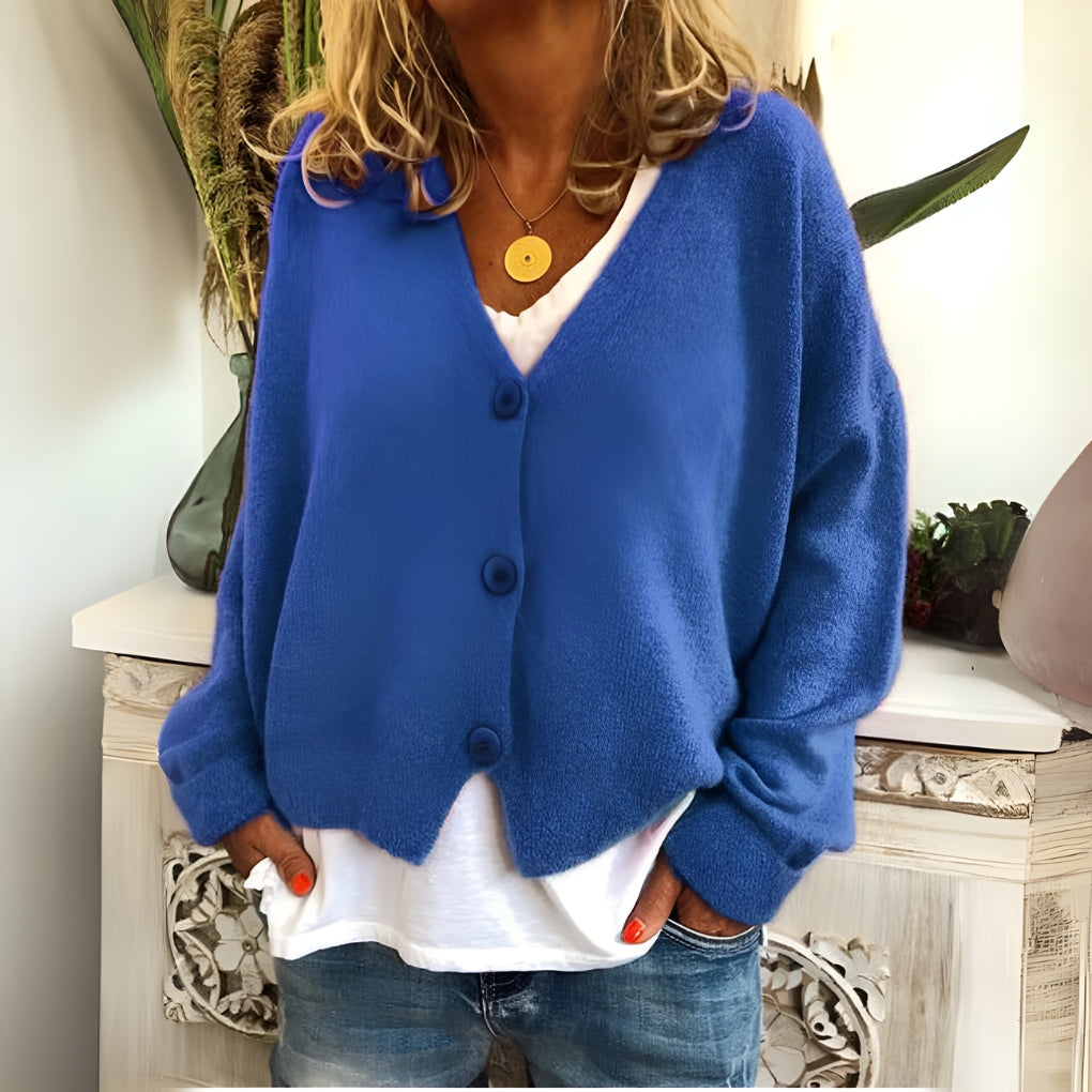 Comfort Gebreide Dames Cardigan met V-hals en Knopen