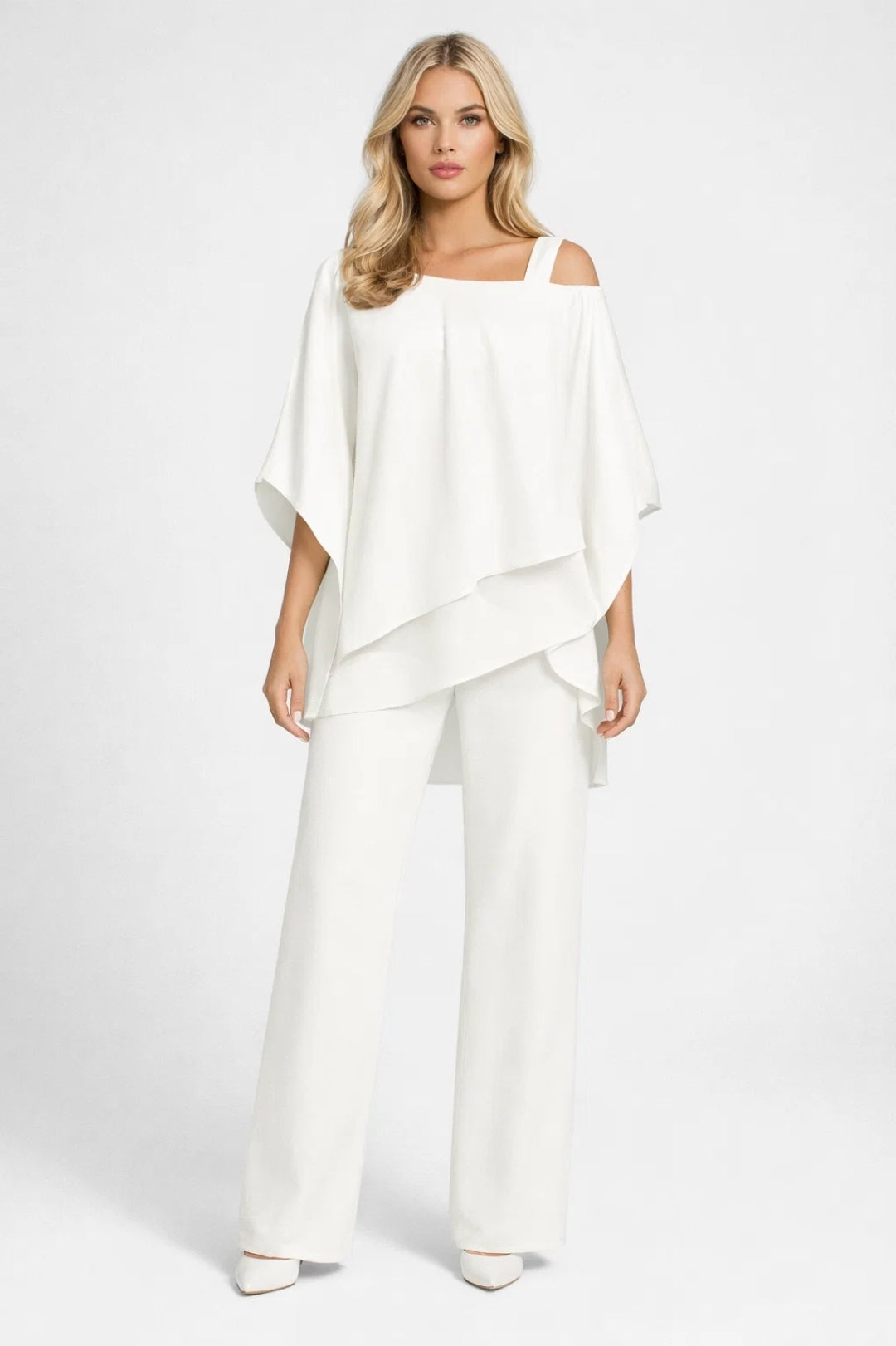 Elegante Gelaagde Feestset - Wijde Top met Rechte Broek