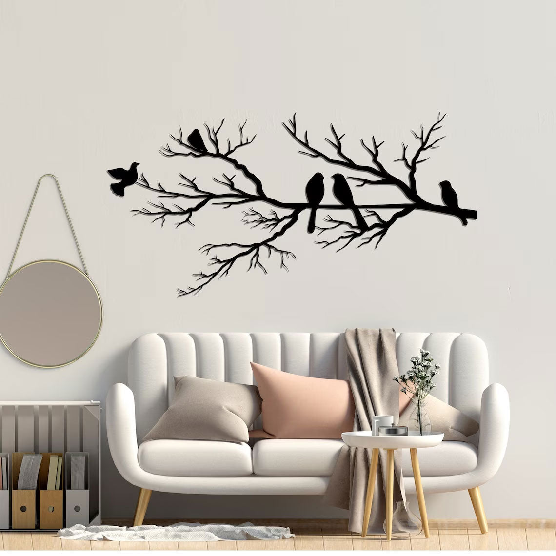 PerchArt Metalen Wanddecoratie – Vogels op een Tak voor een Tijdloze Natuurlijke Uitstraling