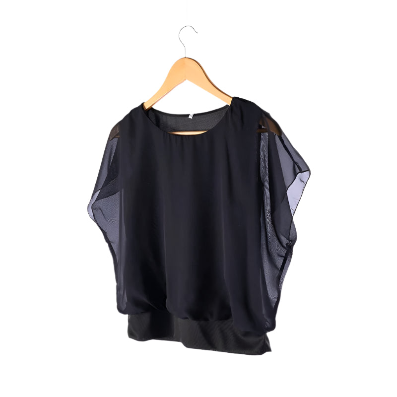 Elegante Dames Chiffon Blouse met Ruches en Vleermuismouwen – Luchtig en Stijlvol