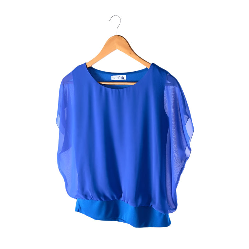 Elegante Dames Chiffon Blouse met Ruches en Vleermuismouwen – Luchtig en Stijlvol