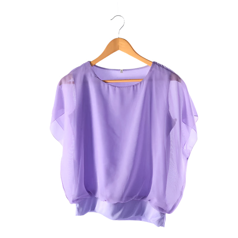 Elegante Dames Chiffon Blouse met Ruches en Vleermuismouwen – Luchtig en Stijlvol