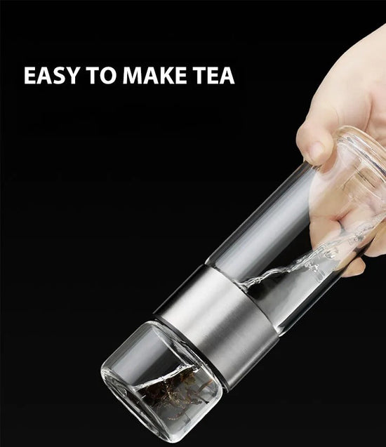 Thermofles met Theefilter – Glas & Hout – Dubbelwandig – 500 ml – ClearTherm