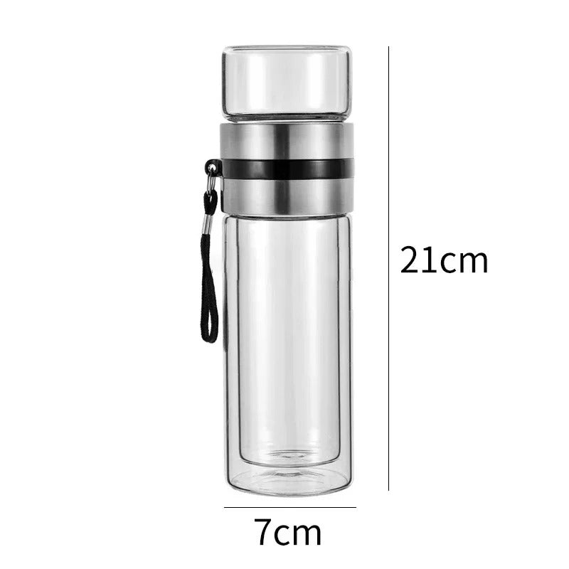 Thermofles met Theefilter – Glas & Hout – Dubbelwandig – 500 ml – ClearTherm