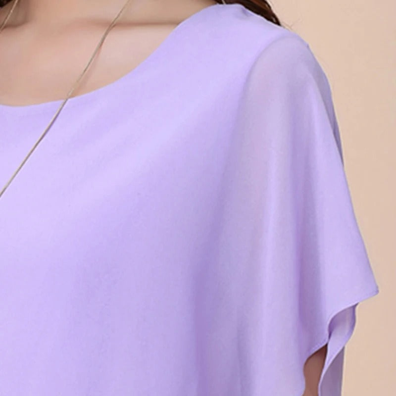Elegante Dames Chiffon Blouse met Ruches en Vleermuismouwen – Luchtig en Stijlvol