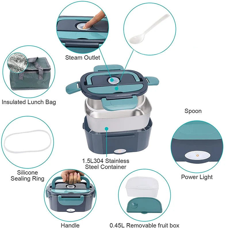 WarmMee Elektrische Lunchbox – 1,5L Draagbare Voedselverwarmer voor Auto & Thuis