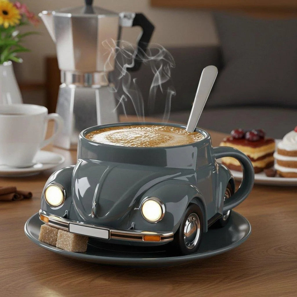 RetroAuto Keramische Koffiemok – Uniek 3D Design voor Koffie & Thee