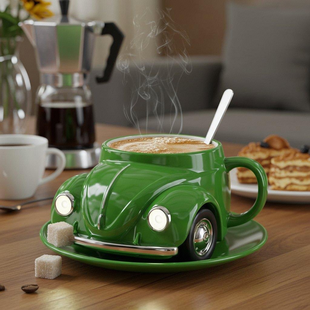 RetroAuto Keramische Koffiemok – Uniek 3D Design voor Koffie & Thee