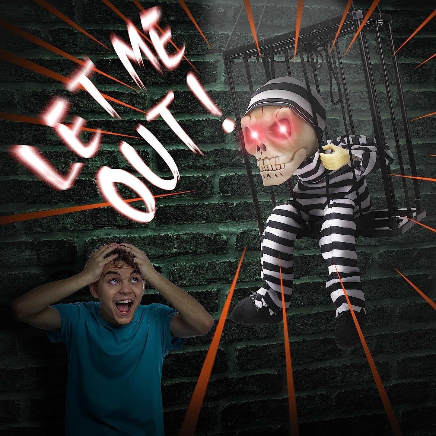 TerrorBone Geanimeerd Schreeuwend Skelet – Hangende Halloween Prop met Bewegingssensor