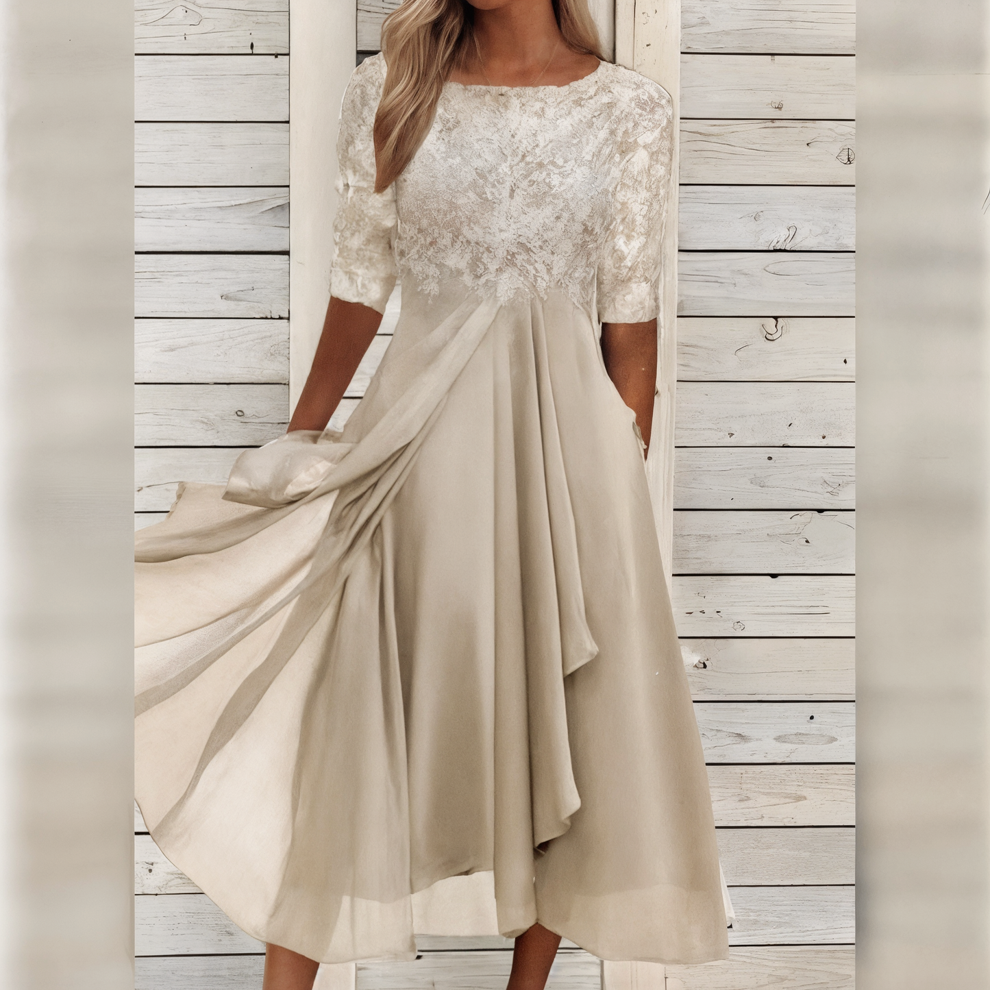 LivaBelle – Zomerse Midi-jurk met Trendprint en Elegante Pasvorm