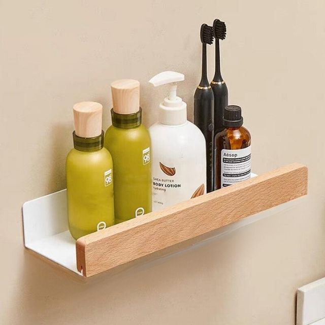 Massief houten badkamer wandplank zonder boren – Natuurlijk design