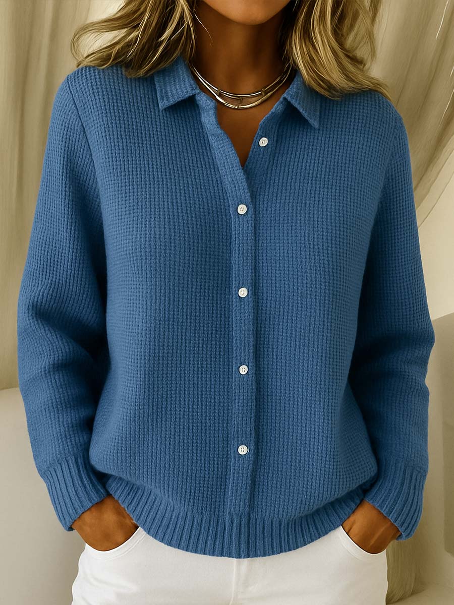 Dames Klassieke Cardigan met Kraag – Tijdloze Elegantie in Zachte Katoenmix