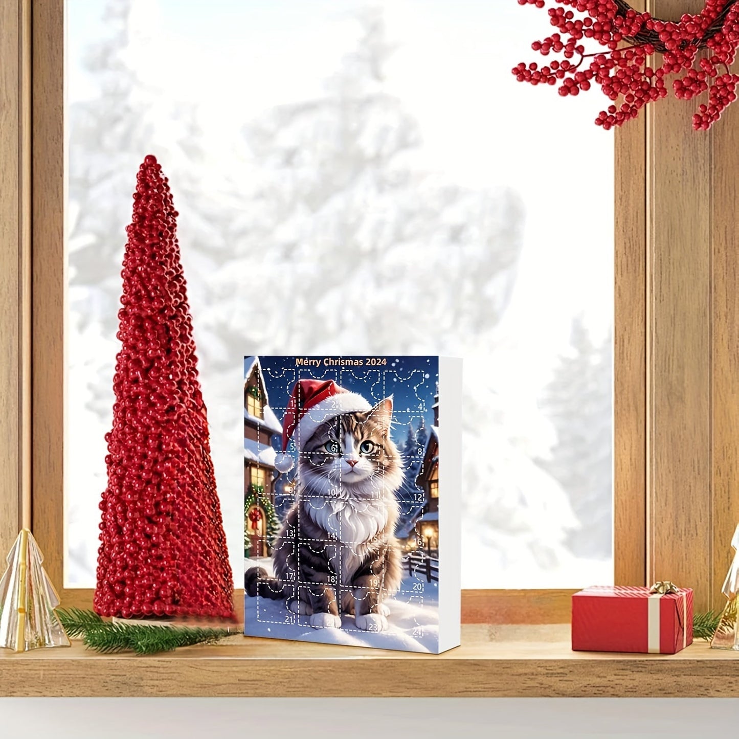 Adventskalender Kattenhangers 2025 – Vintage 24-Dagen Kerst Countdown met Acryl Ornamenten