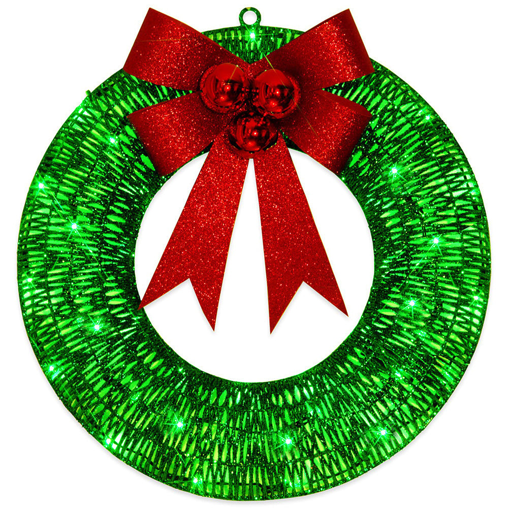 Verlichte Kerstkrans Luxe Goud-Groen 50cm – Handgemaakte Deurkrans met LED