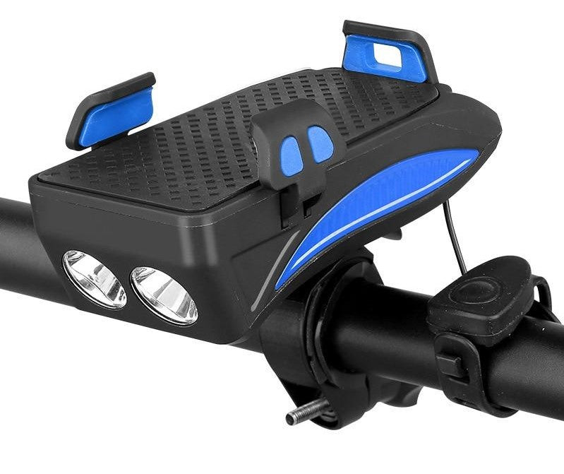 4-in-1 Fietsgadget – Telefoonhouder, Powerbank, LED Verlichting en Claxon