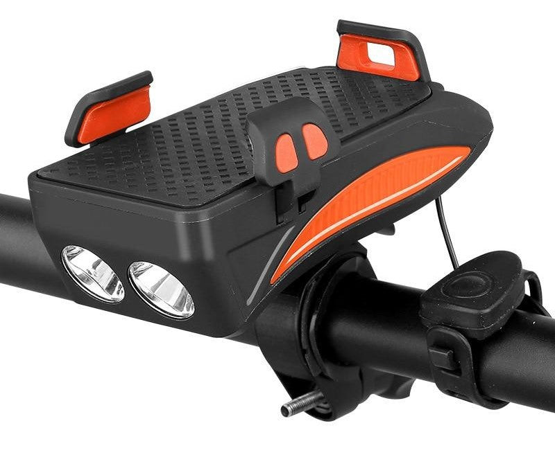 4-in-1 Fietsgadget – Telefoonhouder, Powerbank, LED Verlichting en Claxon