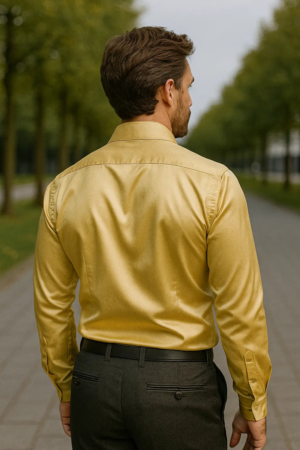 Heren Overhemd SatinElegance – Luxe Satijnen Slim Fit Blouse met Lange Mouw