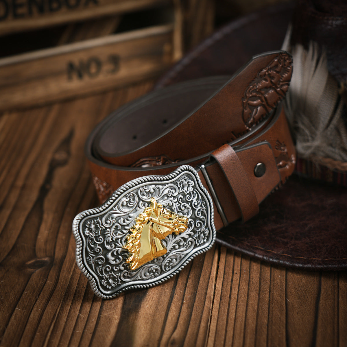 Herenriem Westernstijl – Vegan Leren Riem met Stevige Metalen Gesp
