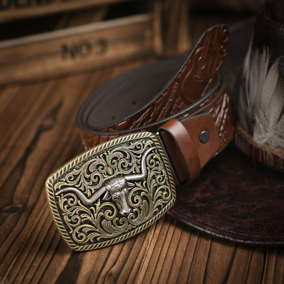 Herenriem Westernstijl – Vegan Leren Riem met Stevige Metalen Gesp