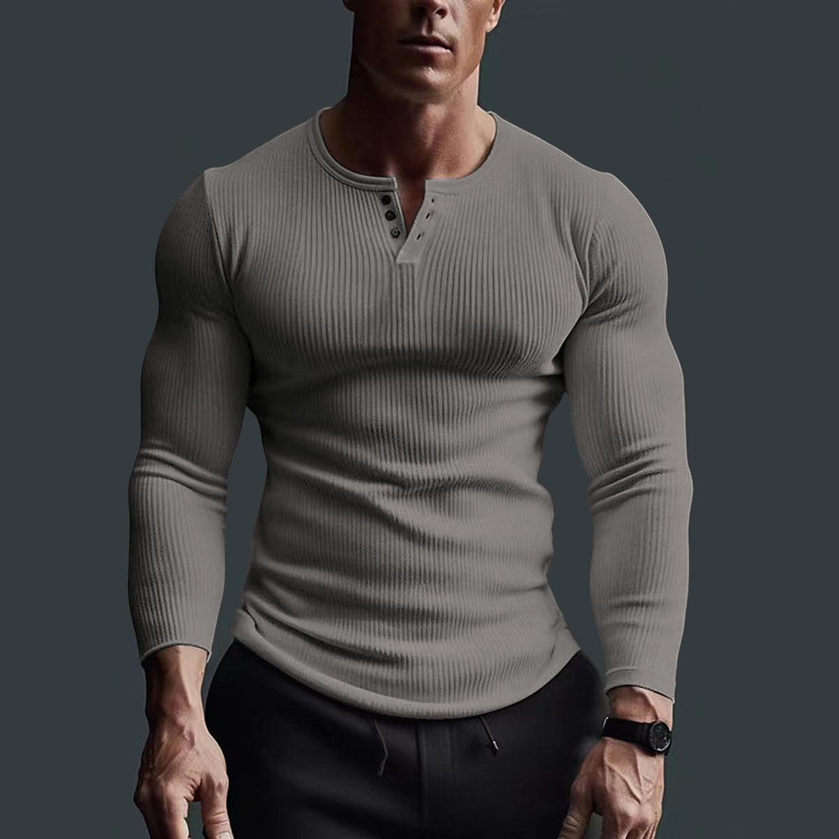 Gebreid Henley Heren Shirt – Comfortabel Stretchshirt met Halve Knoopsluiting