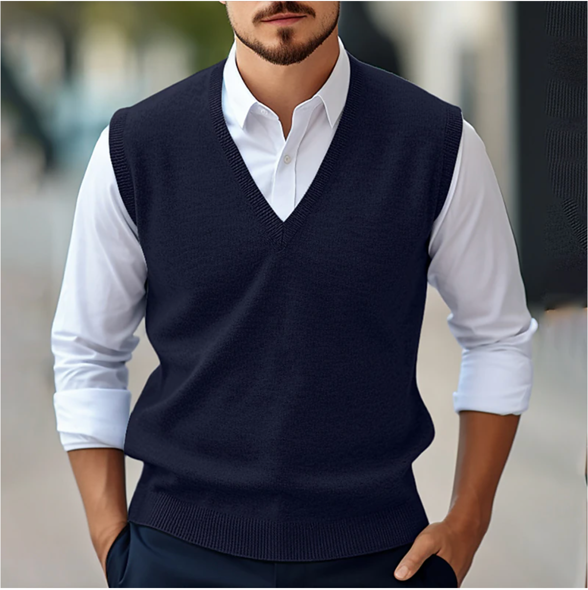 Heren Mouwloze Trui KnitVibe – Zachte Textuur, V-Hals en Comfortabel