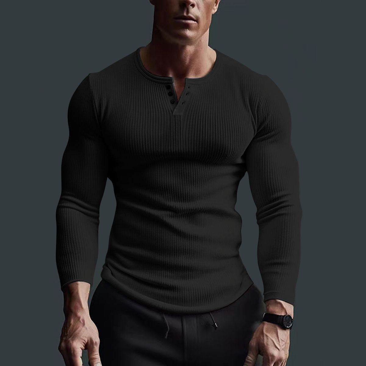 Gebreid Henley Heren Shirt – Comfortabel Stretchshirt met Halve Knoopsluiting