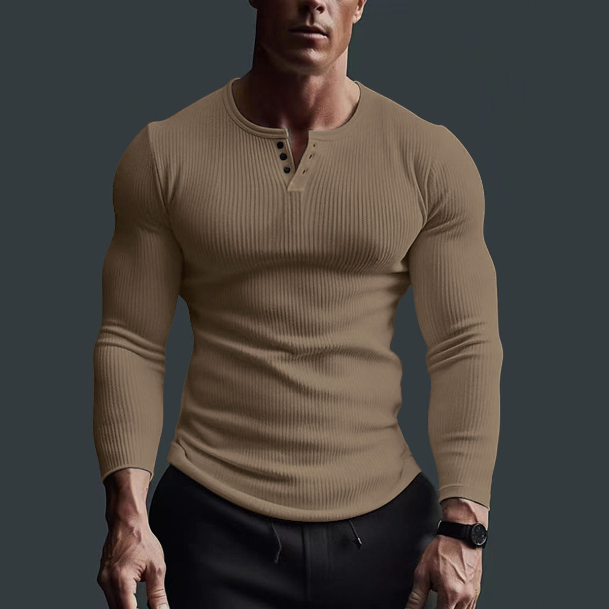 Gebreid Henley Heren Shirt – Comfortabel Stretchshirt met Halve Knoopsluiting