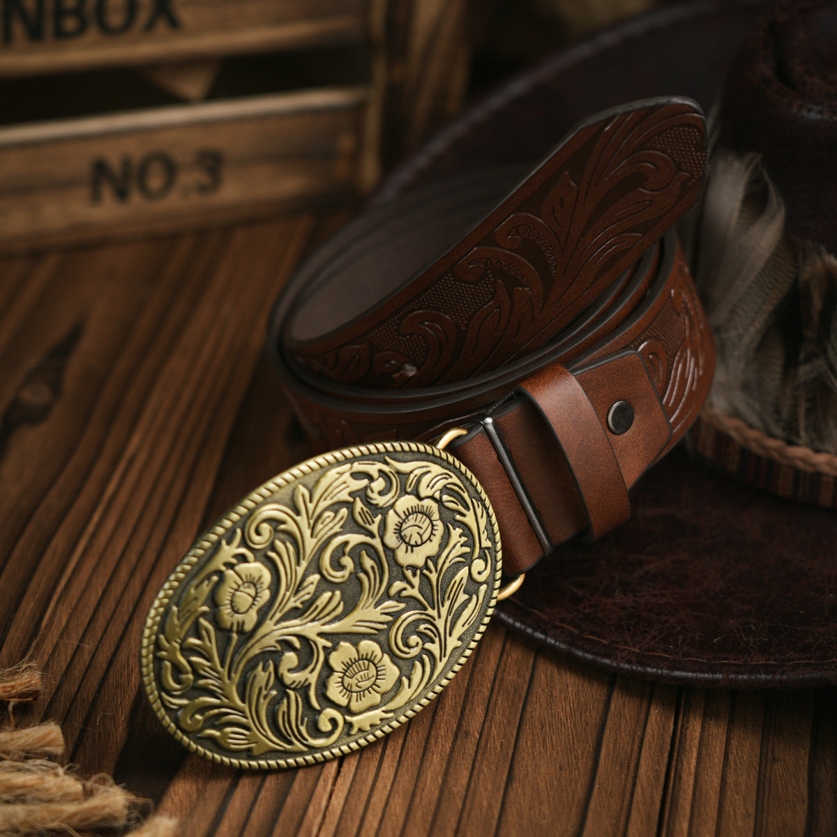 Herenriem Westernstijl – Vegan Leren Riem met Stevige Metalen Gesp