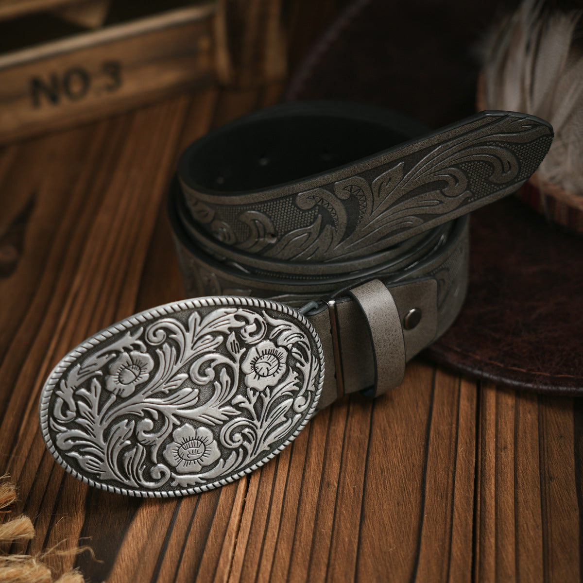 Herenriem Westernstijl – Vegan Leren Riem met Stevige Metalen Gesp