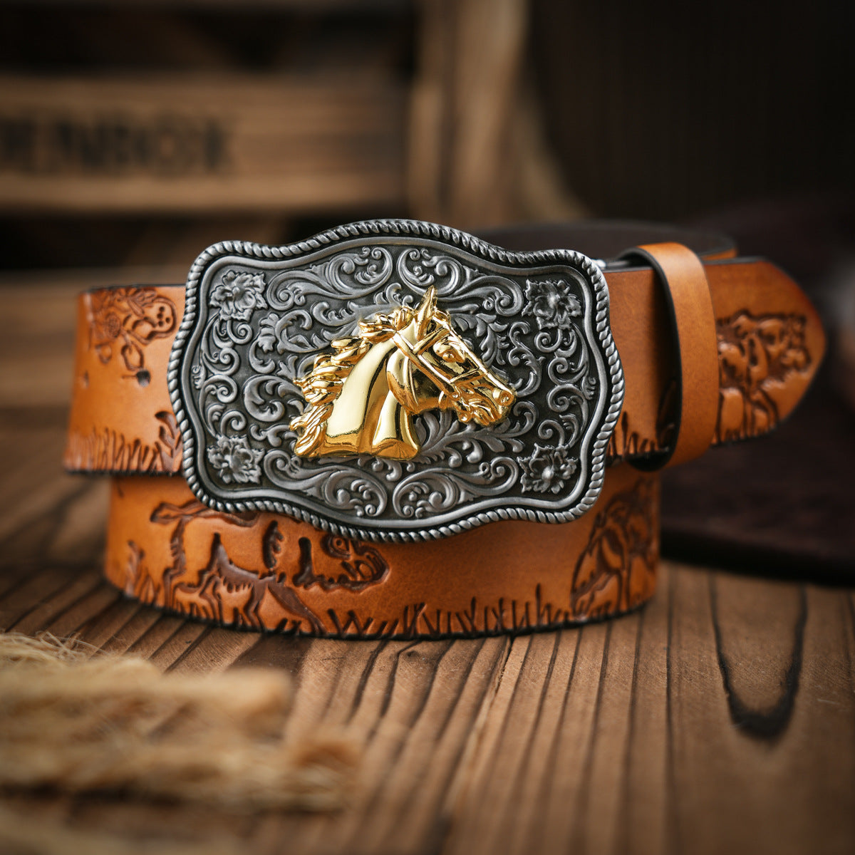Herenriem Westernstijl – Vegan Leren Riem met Stevige Metalen Gesp