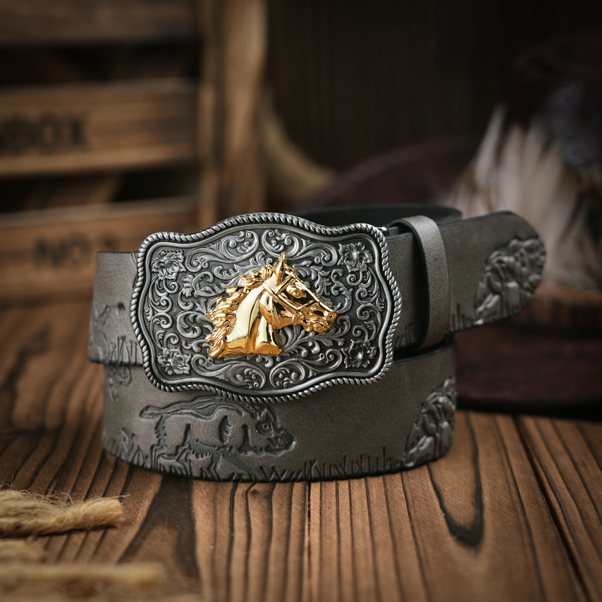 Herenriem Westernstijl – Vegan Leren Riem met Stevige Metalen Gesp