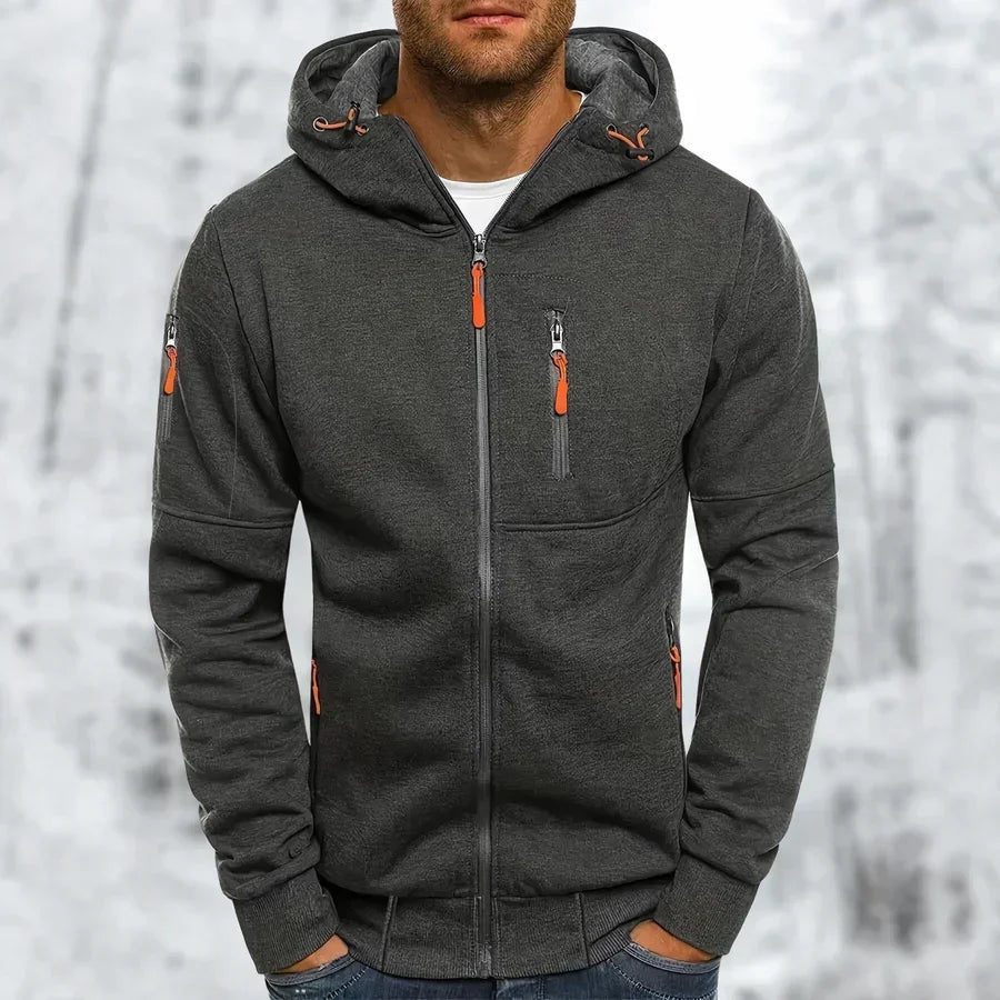 Casual Herenhoodie met Jacquard Textuur en Ritssluiting