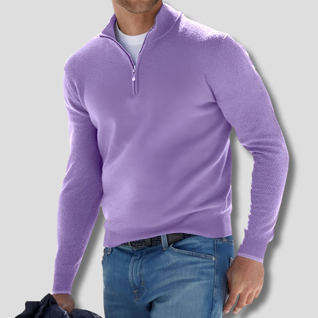 Heren katoenen gebreide trui met ritskraag - casual stijl