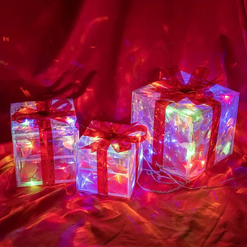 GlowBox LED Geschenkdozen – Set van 3 Verlichte Kerstcadeaus voor Binnen en Buiten