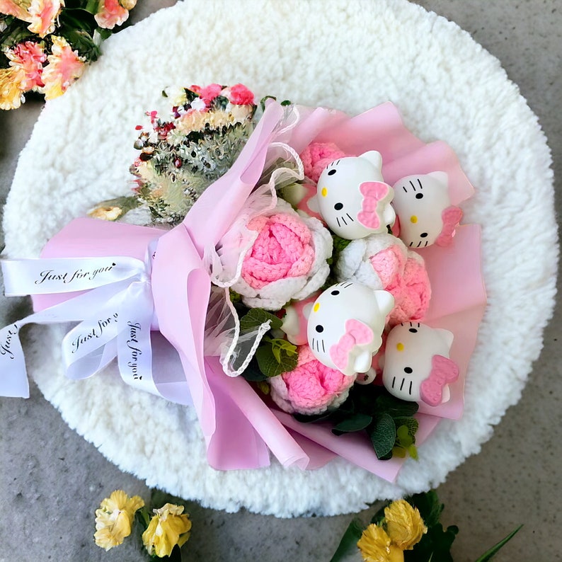 Schattig Kitty Bloemenboeket – Duurzaam Cadeau voor Elke Gelegenheid