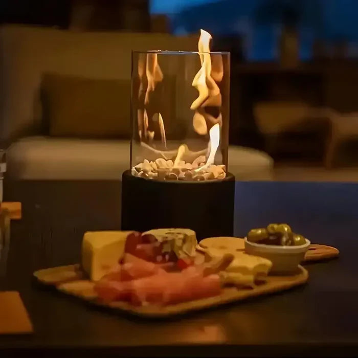 GlowLuxe Draagbare Vlamlantaarn – Moderne Tafellamp op Gas voor Binnen en Buiten