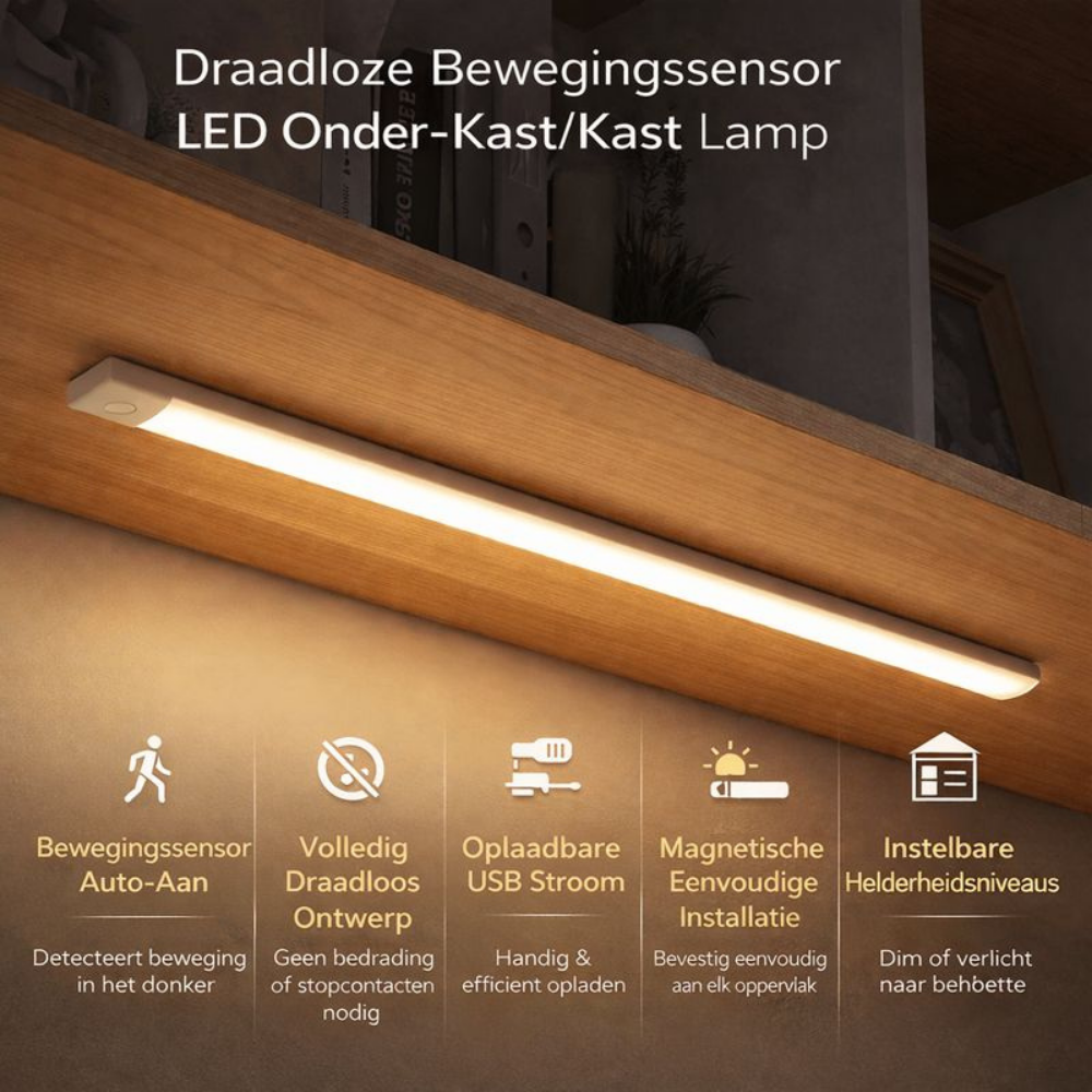 LichtSense Draadloze Kastverlichting Met Bewegingssensor en USB Opladen