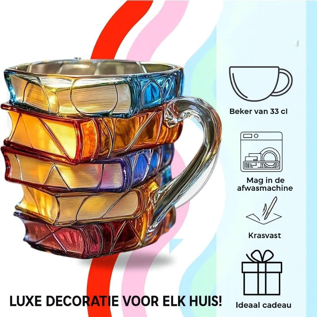 BoekBeker 3D Mok – Handgeschilderde Literatuur Mok in Boekvorm