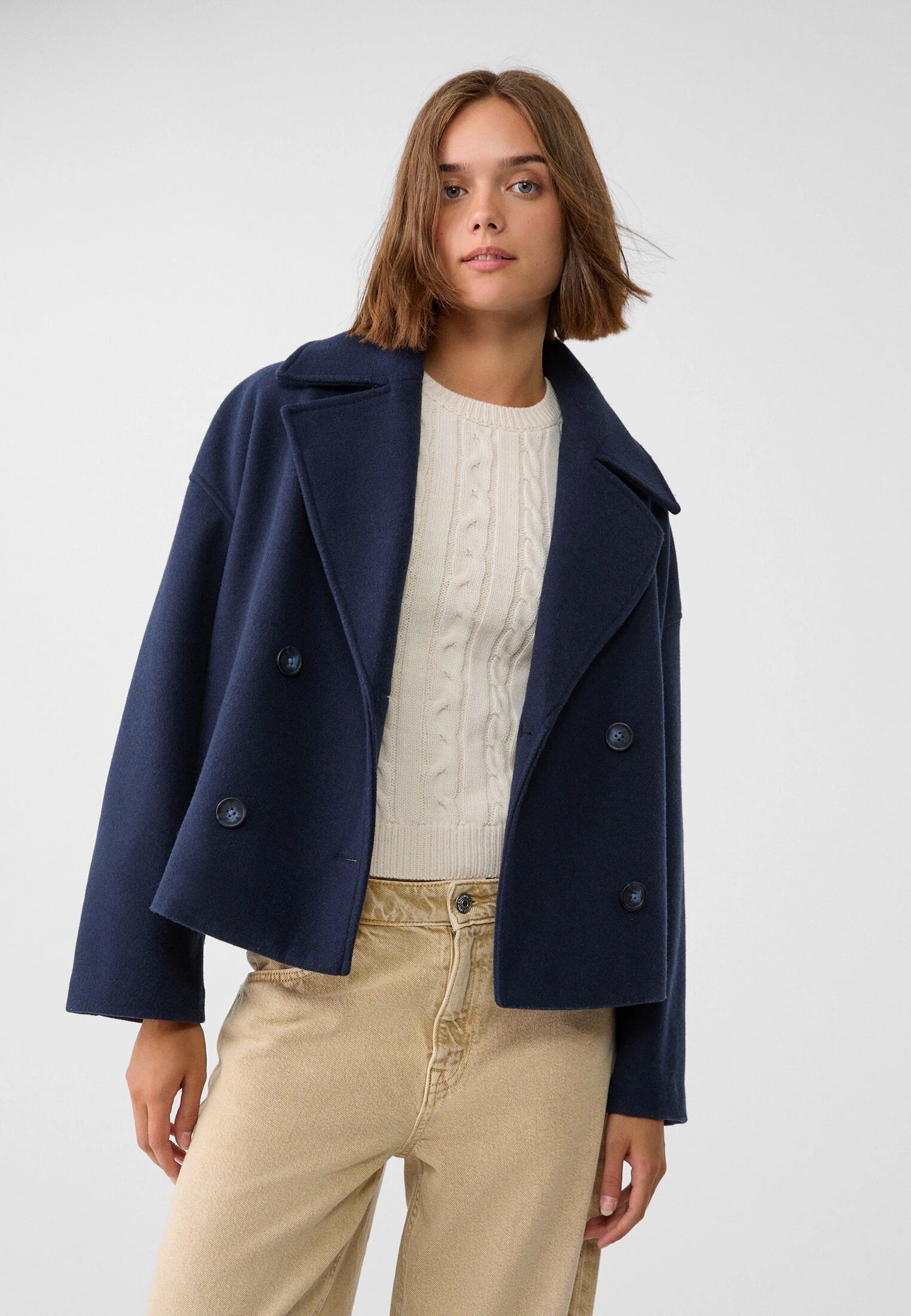 Elegante Dames Winterjas – Stijlvolle Korte Double-Breasted Jas
