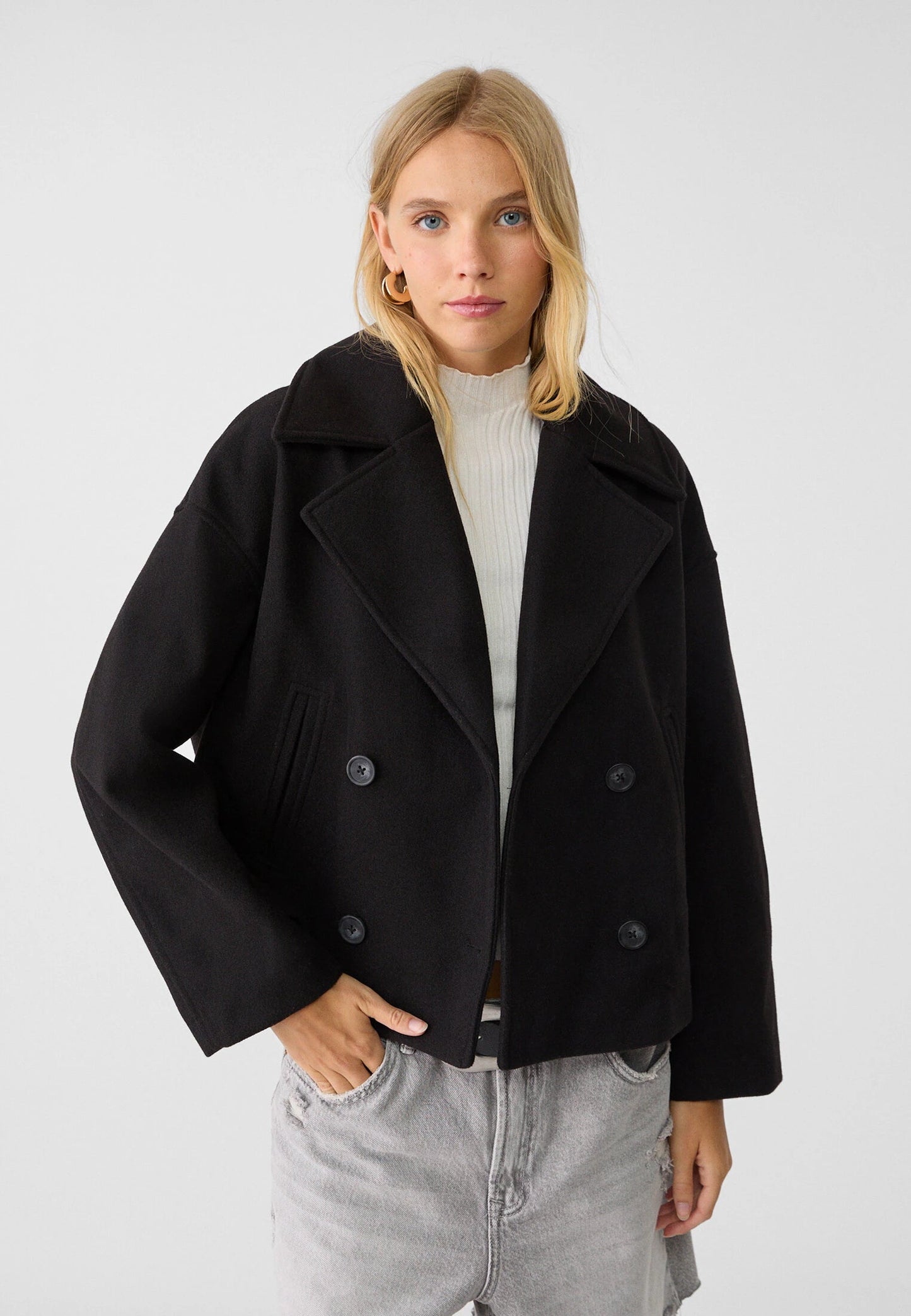 Elegante Dames Winterjas – Stijlvolle Korte Double-Breasted Jas