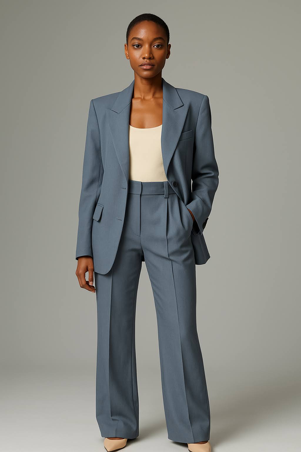 Elegante Tweedelige Dames Set – Blazer met Pantalon in Luchtige Stof