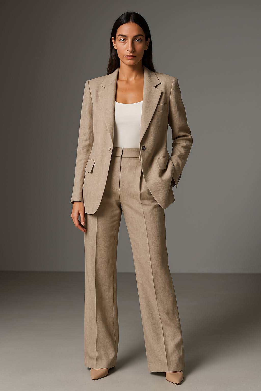 Elegante Tweedelige Dames Set – Blazer met Pantalon in Luchtige Stof