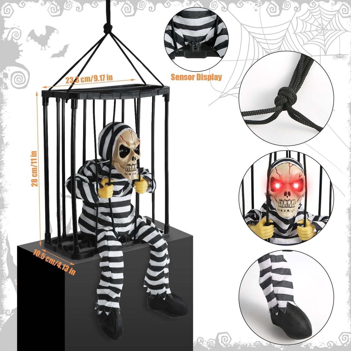 Halloween Decoratie – Beweegbare Gevangene in Kooi met Geluid en Bewegingssensor