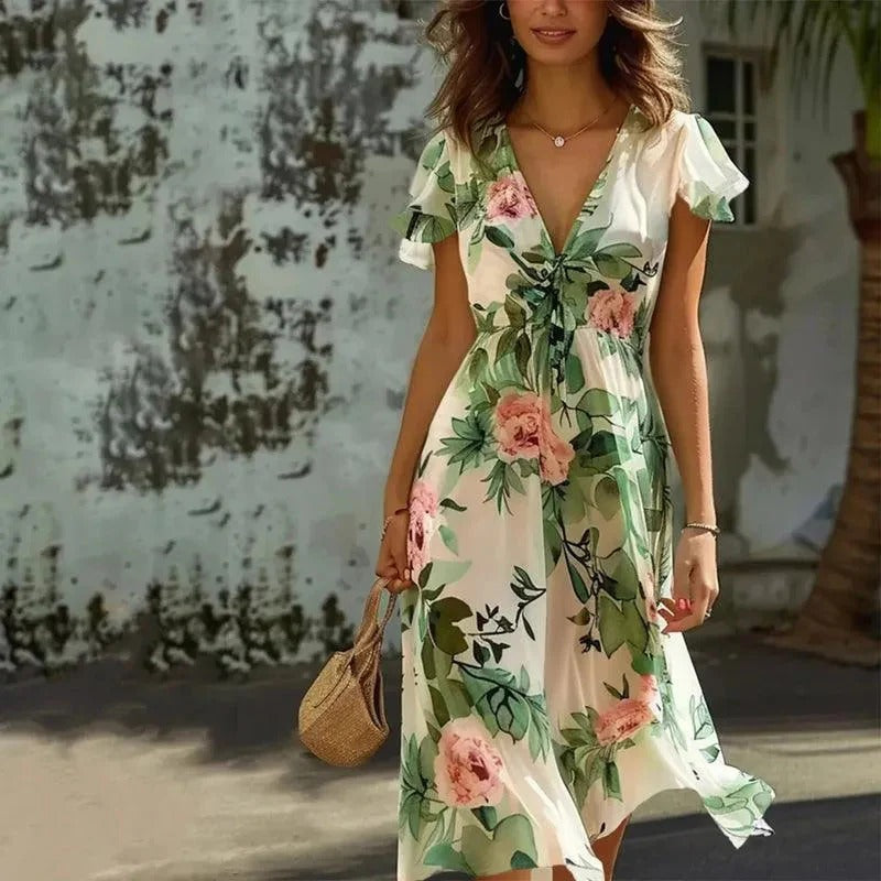 BloesemVera Casual Bloemen Midi Jurk