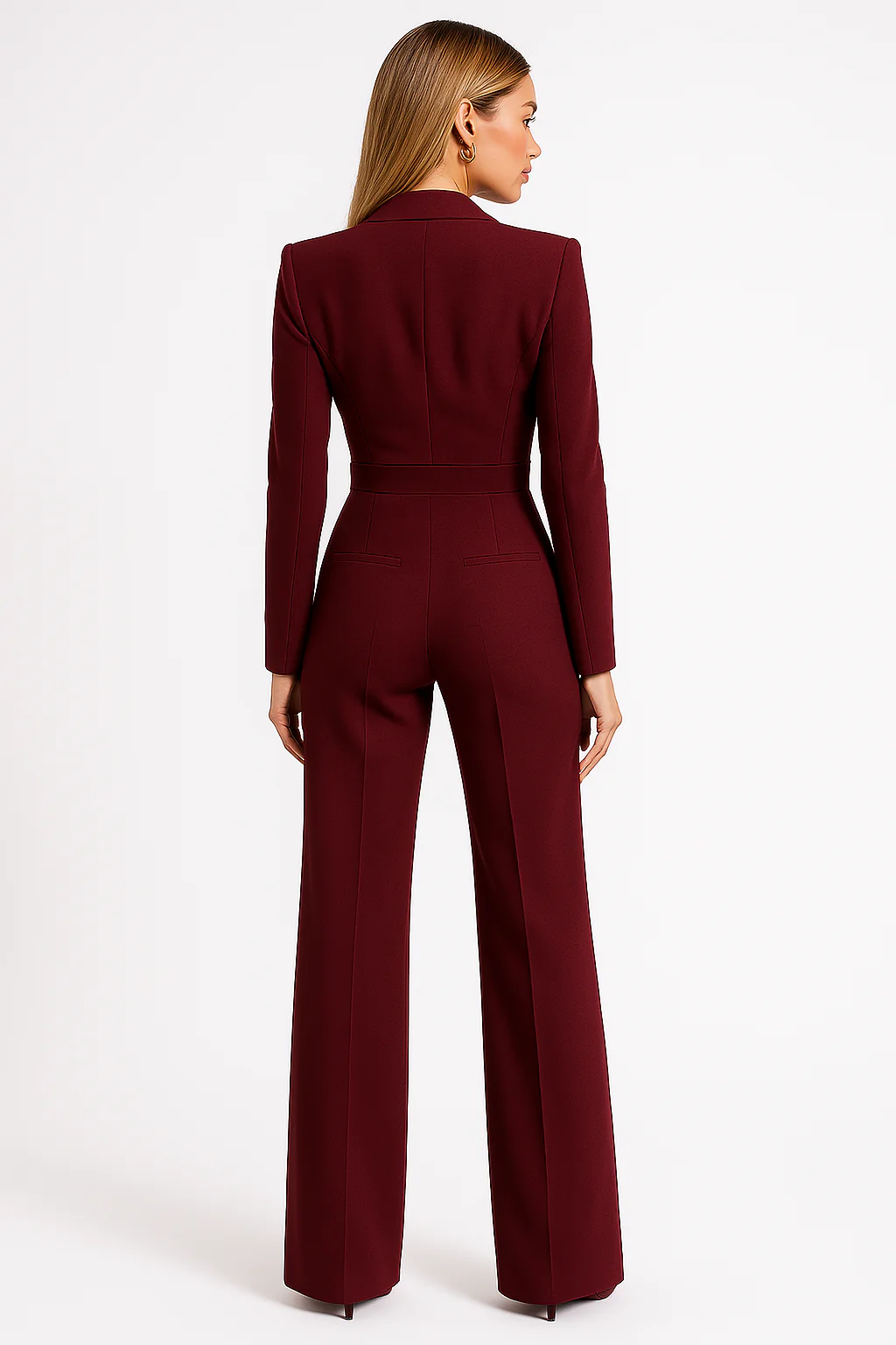 Dames Jumpsuit met V-hals en Wijde Pijpen – Elegante Getailleerde Pasvorm Model Elara