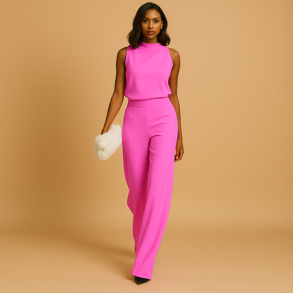 Isabelle Elegante Dames Jumpsuit – Hoge Taille en Wijde Pijpen met Strikdetail